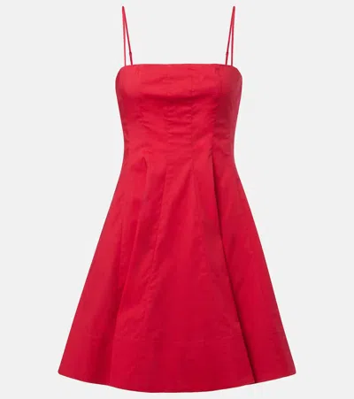 Staud Wylie Pleated Stretch Cotton Mini Sundress In Cherry