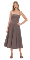 Staud Wylie Midi Dress In Dark Oak Micro Stripe