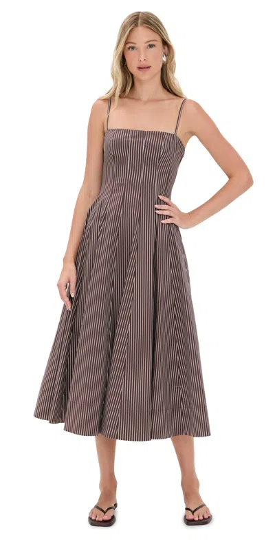 STAUD WYLIE DRESS DARK OAK MICRO STRIPE