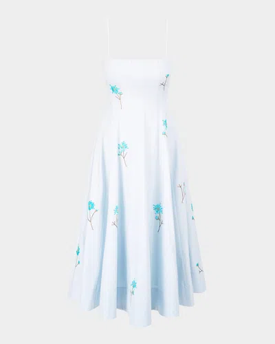 Staud Wylie Floral Paneled Midi Dress In Blue