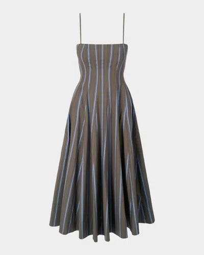Staud Wylie Striped Stretch-cotton A-line Midi-dress In Multi