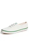 Staud X Keds Champion Canvas Piping Sneakers White/green In White/green