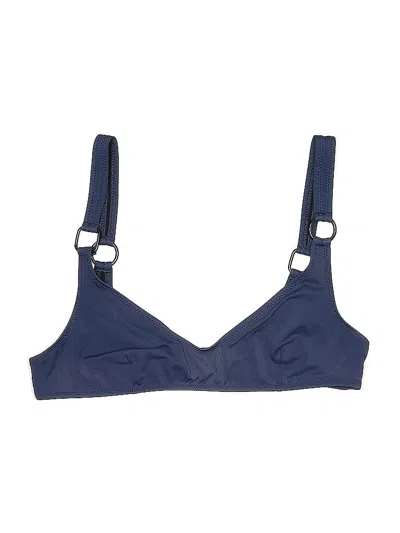 Pre-owned Staud X Solid & Striped Swimsuit Top Blue Solid Pattern Swimwear