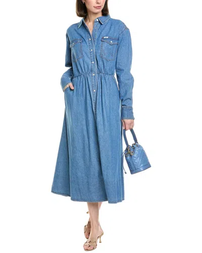 Staud X Wrangler The Midi Shirtdress In Blue