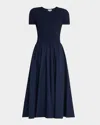Staud Ysabel Ribbed-knit And Cotton-blend Poplin Midi Dress In Navy