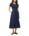 Staud Ysabel Ribbed-knit And Cotton-blend Poplin Midi Dress In Navy