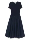 Staud Ysabel Ribbed-knit And Cotton-blend Poplin Midi Dress In Blue