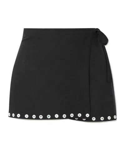 Staud Zandra Button-detailed Linen-blend Mini Wrap Skirt In Blue