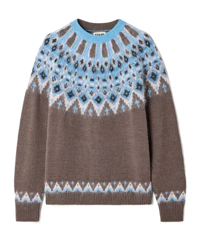 Staud Zane Fair Isle Wool Blend Sweater In Brown