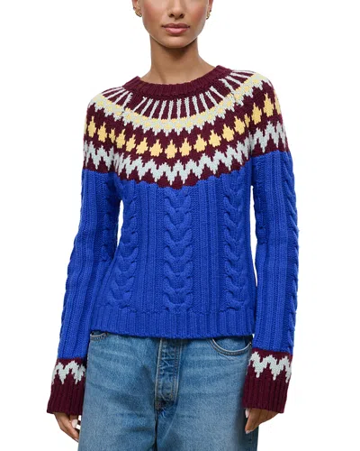 Staud Zane Wool Blend Fair Isle Sweater In Blue