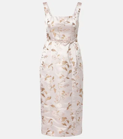 Staud Zoe Floral Brocade Satin Midi Dress In Nude