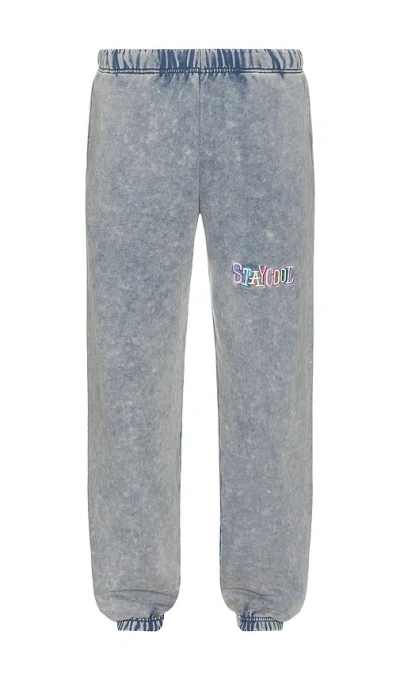 Stay Cool Tribal Acid Wash Sweatpant In 牛仔