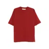 Stay Human On Earth Fabric T Shirts In Red