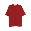 Stay Human On Earth Fabric T Shirts In Red