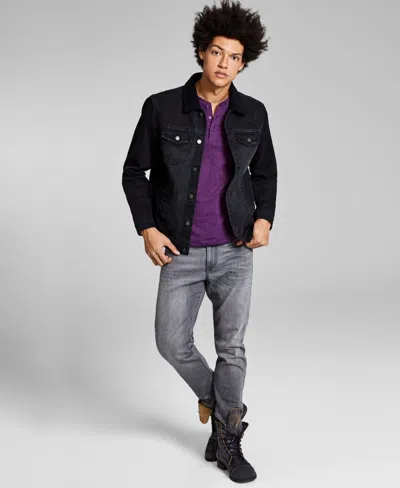 Steals Men's Denim Sherpa Trim Trucker Jacket In Black