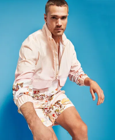 Steals Mens Printed Relaxed Fit Zip Pullover In White