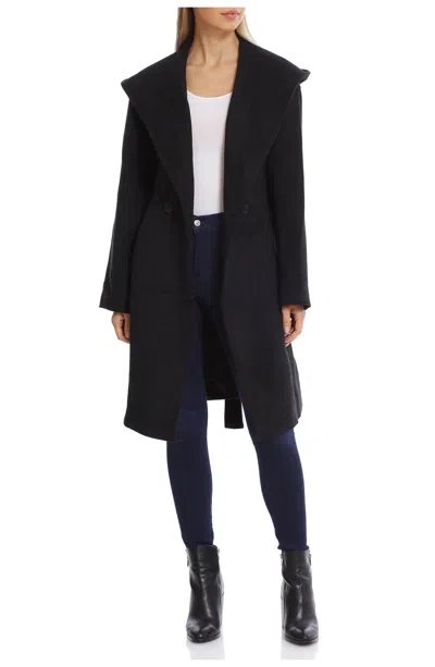 Steals Women's Double Breasted Belted Wool Blend Coat With Hood In Black