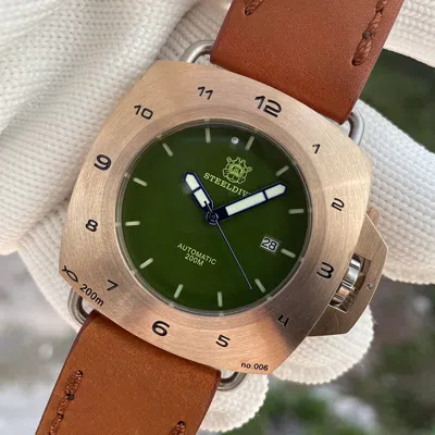 Pre-owned Steeldive Mens Diver Watches Bronze Men Automatic Watch 20bar Square Luminous