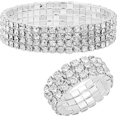 Steeltime Cubic Zirconia Stretch Bracelet & Ring Set