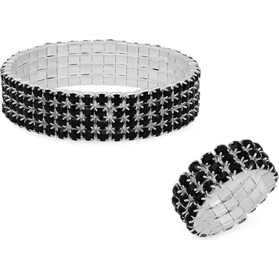 Steeltime Cubic Zirconia Stretch Bracelet & Ring Set