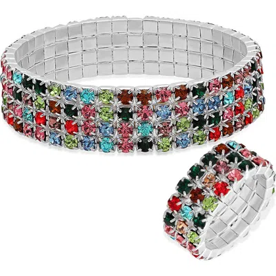 Steeltime Cubic Zirconia Stretch Bracelet & Ring Set