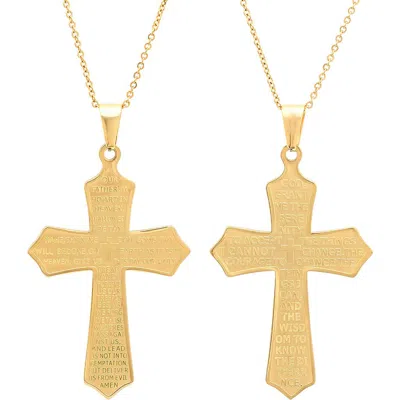 Steeltime 18k Gold Plate Reversible Prayer Cross Pendant Necklace