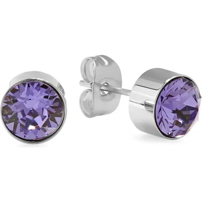 Steeltime 18k Gold Plated April Simulated Birthstone Stud Earrings In Purple