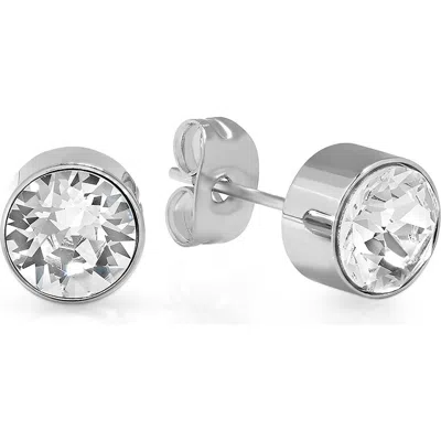 Steeltime 18k Gold Plated April Simulated Birthstone Stud Earrings In Silver Metallic