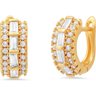 Steeltime 18k Gold Plated Baguette Huggie Hoop Earrings