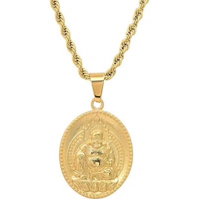 Steeltime 18k Gold Plated Buddha Pendant Rope Chain Necklace