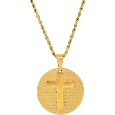 Steeltime 18k Gold Plated Cross Medallion Necklace
