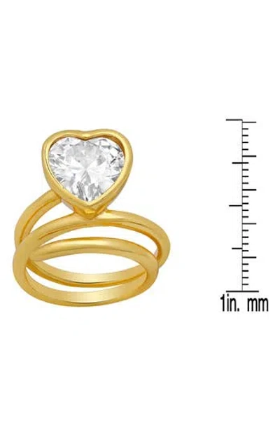 Steeltime 18k Gold Plated Crystal Heart Coiled Band Ring