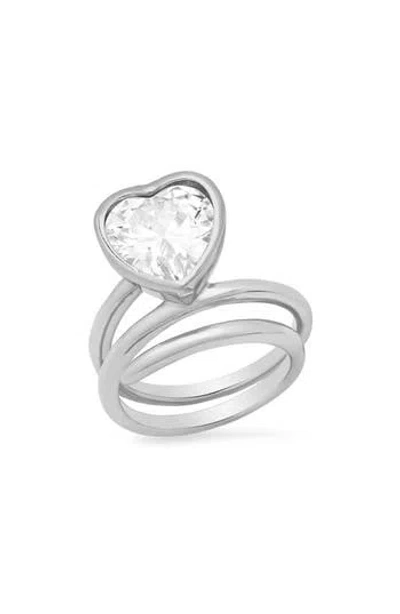Steeltime 18k Gold Plated Crystal Heart Coiled Band Ring In Purple