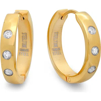 Steeltime 18k Gold Plated Crystal Huggie Hoop Earrings