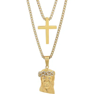 Steeltime 18k Gold Plated Crystal Jesus Pendant Necklace