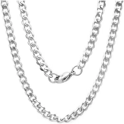 Steeltime 18k Gold Plated Cuban Chain Necklace In Silver