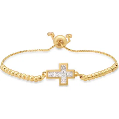 Steeltime 18k Gold Plated Cubic Zirconia Cross Adjustable Bracelet