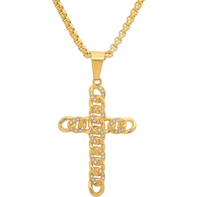Steeltime 18k Gold Plated Cubic Zirconia Cross Pendant Necklace