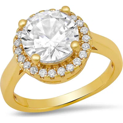 Steeltime 18k Gold Plated Cubic Zirconia Halo Ring