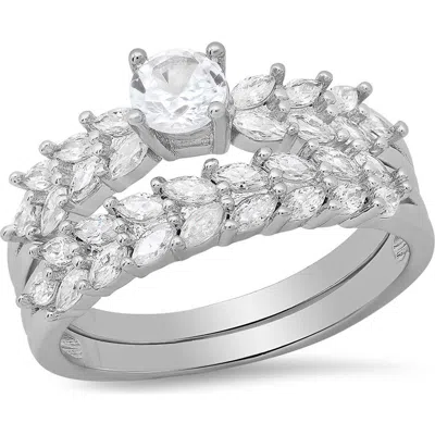 Steeltime 18k Gold Plated Cubic Zirconia Ring Set In Silver