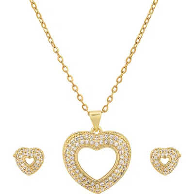 Steeltime 18k Gold Plated Heart Necklace & Earrings Set In Yellow