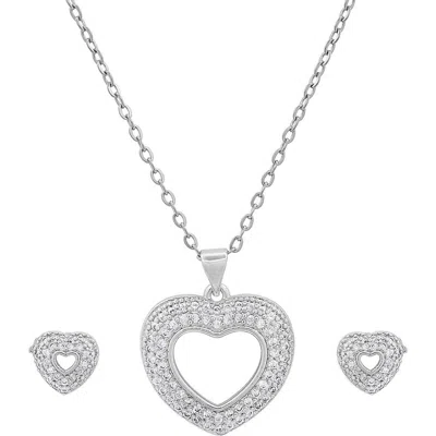 Steeltime 18k Gold Plated Heart Necklace & Earrings Set In Silver