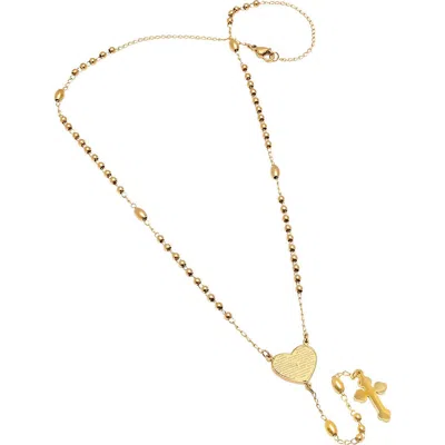 Steeltime 18k Gold Plated Heart Rosary Necklace