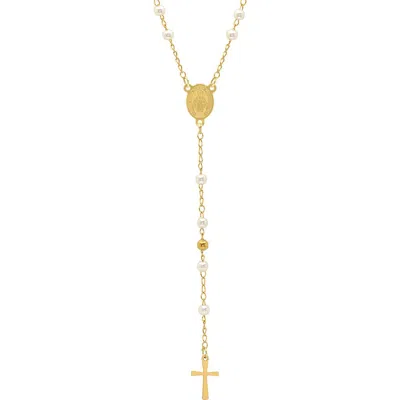 Steeltime 18k Gold Plated Imitation Pearl Rosary Necklace