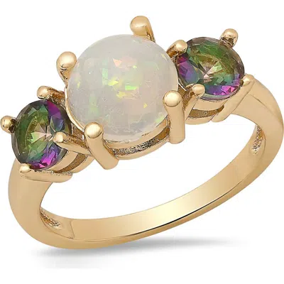 Steeltime 18k Gold Plated Lab Created Opal & Mystic Quartz Ring In Multi