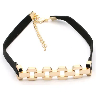 Steeltime 18k Gold Plated Link Leather Choker