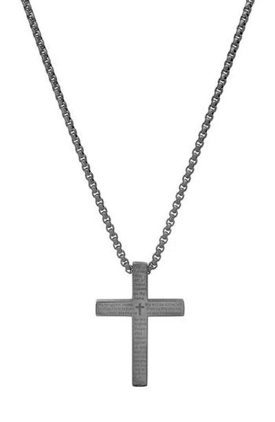 Steeltime 18k Gold Plated Lord's Prayer Cross Pendant Necklace In Blue