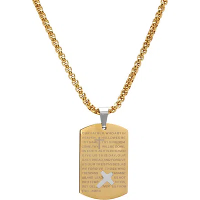 Steeltime 18k Gold Plated Lord's Prayer Dog Tag Necklace In Yellow
