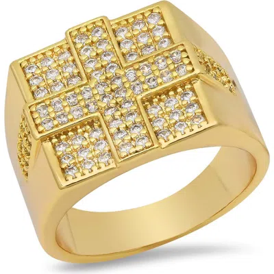 Steeltime 18k Gold Plated Pavé Cross Ring