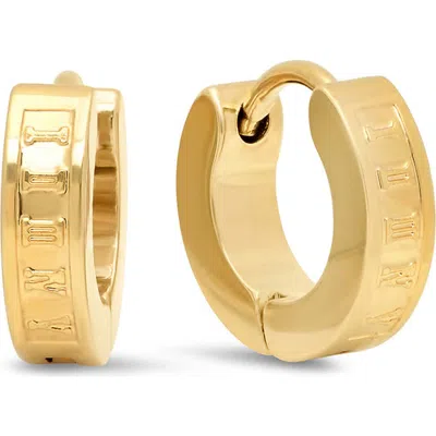 Steeltime 18k Gold Plated Roman Numeral Huggie Hoop Earrings In White